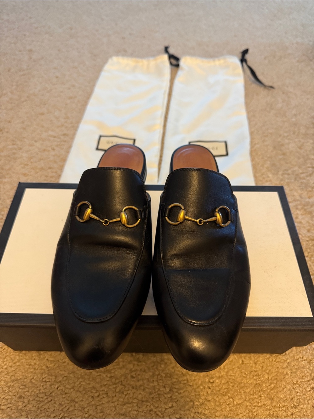 Gucci Black Leather Horsebit Backless Loafers